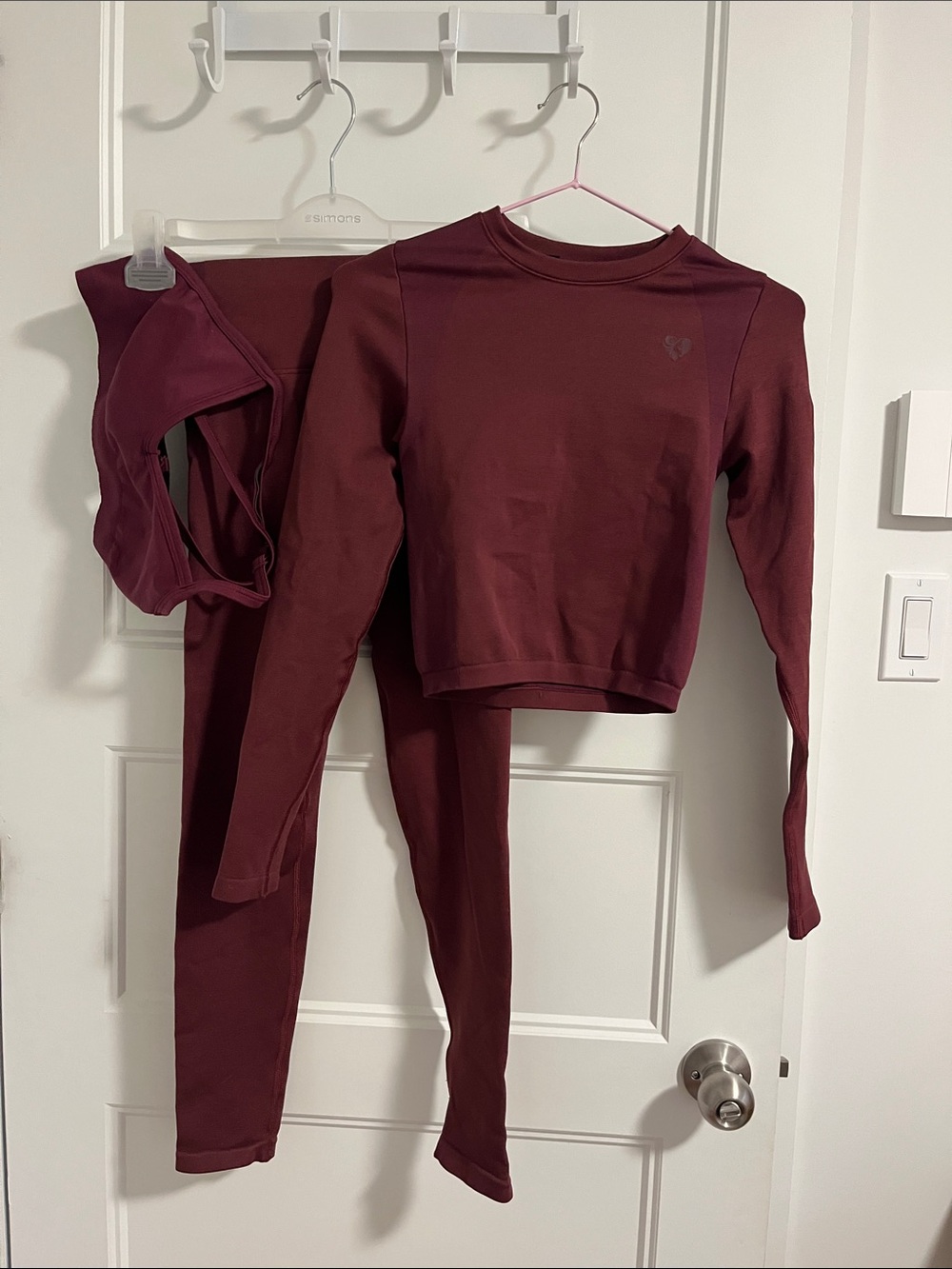 4-Piece Burgundy Active Set - Top, Leggings, Shorts & Sports Bra